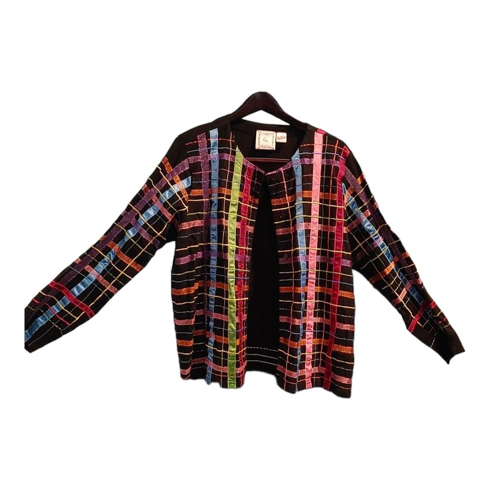 Michael Simon Lite Cardigan Jacket Colorful Black Long Sleeve Sz 0x